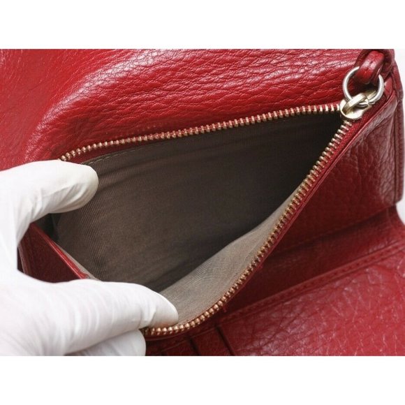 Chloe Ribbon Genuine Leather Trifold Wallet Red - Picture 6 of 11